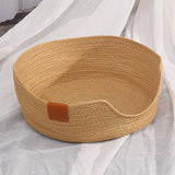 Yokee Pet Cat Mat Dog Bed Sofa Handmade Bamboo Weaving Four Season Cozy Nest Baskets Waterproof Removable Cushion Sleeping House