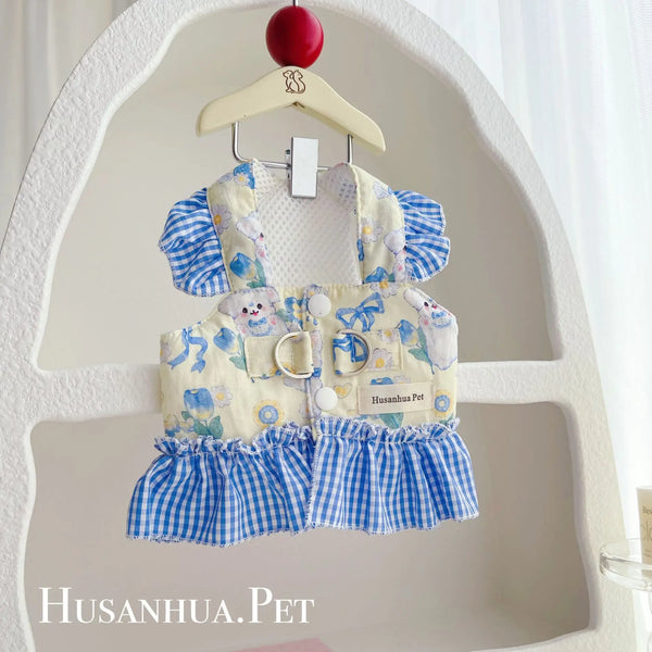 Pet Clothing Dog Cat Spring/summer Cute Harness Can Be Pulled, Teddy Bear Outdoor Dress Puppy Accessories Pet Collars