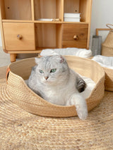 Yokee Pet Cat Mat Dog Bed Sofa Handmade Bamboo Weaving Four Season Cozy Nest Baskets Waterproof Removable Cushion Sleeping House