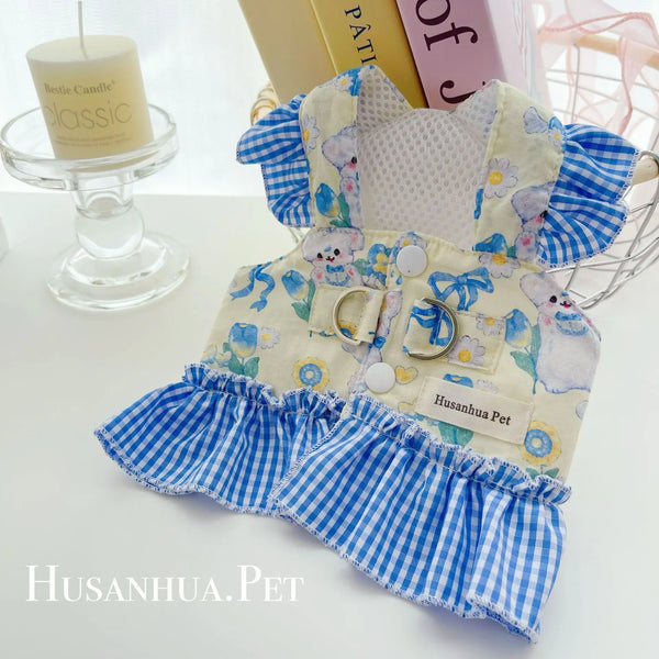 Pet Clothing Dog Cat Spring/summer Cute Harness Can Be Pulled, Teddy Bear Outdoor Dress Puppy Accessories Pet Collars