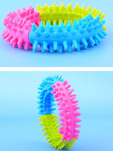 2 Pet Dog Toys: Bite-Resistant Bell Ball & Tri-Color Molar Ring, Soft Rubber for Teeth Grinding & Chewing