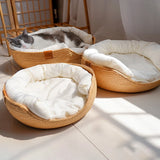 Yokee Pet Cat Mat Dog Bed Sofa Handmade Bamboo Weaving Four Season Cozy Nest Baskets Waterproof Removable Cushion Sleeping House