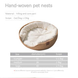 Yokee Pet Cat Mat Dog Bed Sofa Handmade Bamboo Weaving Four Season Cozy Nest Baskets Waterproof Removable Cushion Sleeping House